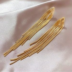 Stunning gold waterfall chain drop tassel earrings